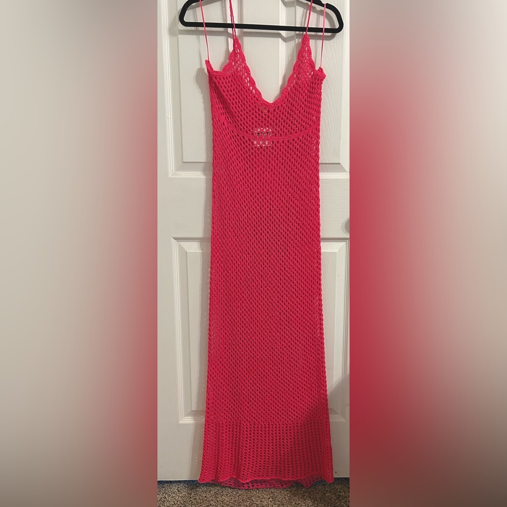 Hot Pink Crochet Maxi Dress
